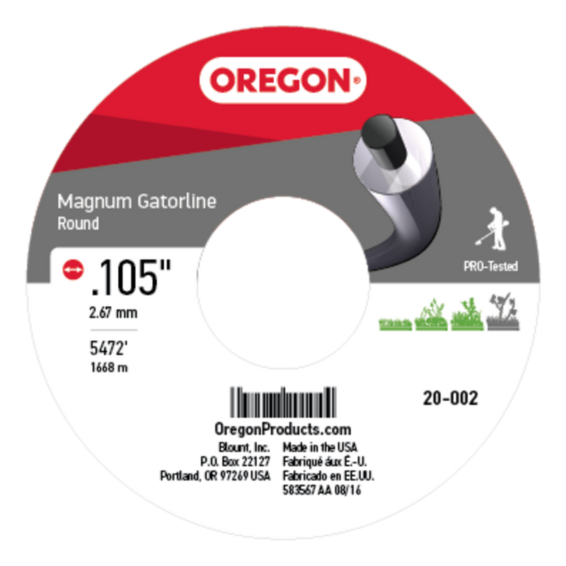 Oregon Trimmer Line - 20-002 - Magnum Gatorline - Round - .105" Gauge, 24 lb. Spool, 5472 Feet