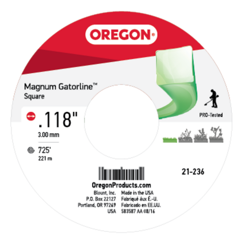 Oregon Trimmer Line - 21-236 - Green Gatorline - Square - .118" Gauge, 5 lb. Spool, 725 Feet