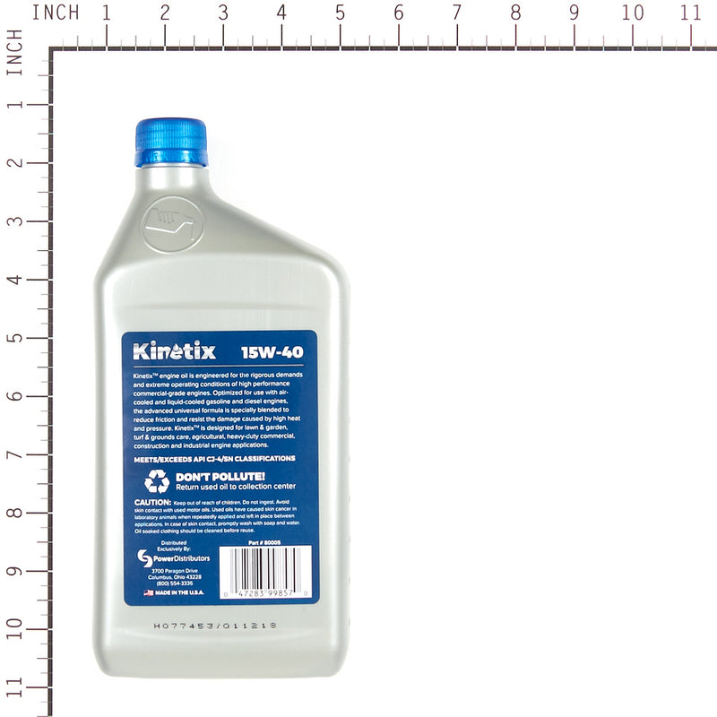 Kinetix - 80005 - 15W-40 Engine Oil - 1 Quart Bottle, 12 per Case