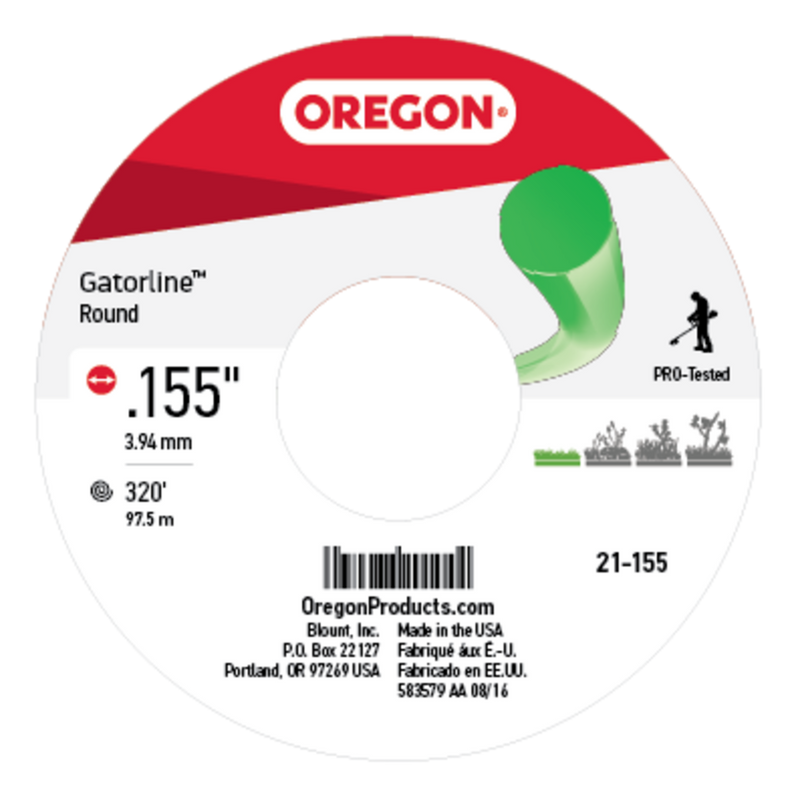 Oregon Trimmer Line - 21-155 - Green Gatorline - Round - .155" Gauge, 3 lb. Spool, 320 Feet